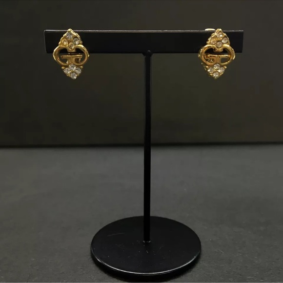 Authentic GIVENCHY GG Logo Rhinestone Gold Tone Earrings - Picture 2 of 8